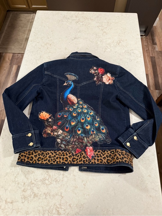 UpCycled Jackets & Blazers - UpCycled Dark Denim Women’s Jacket with Embroidered Peacock & Floral Motif